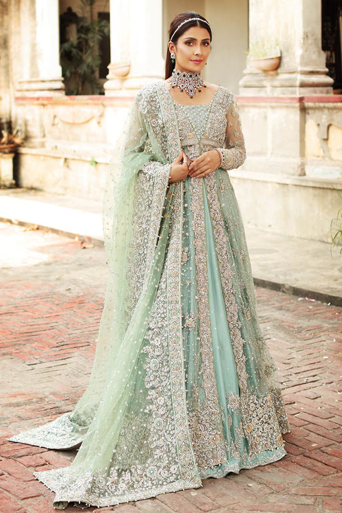 Aqua Net Bridal Gown with Raw Silk Lehenga