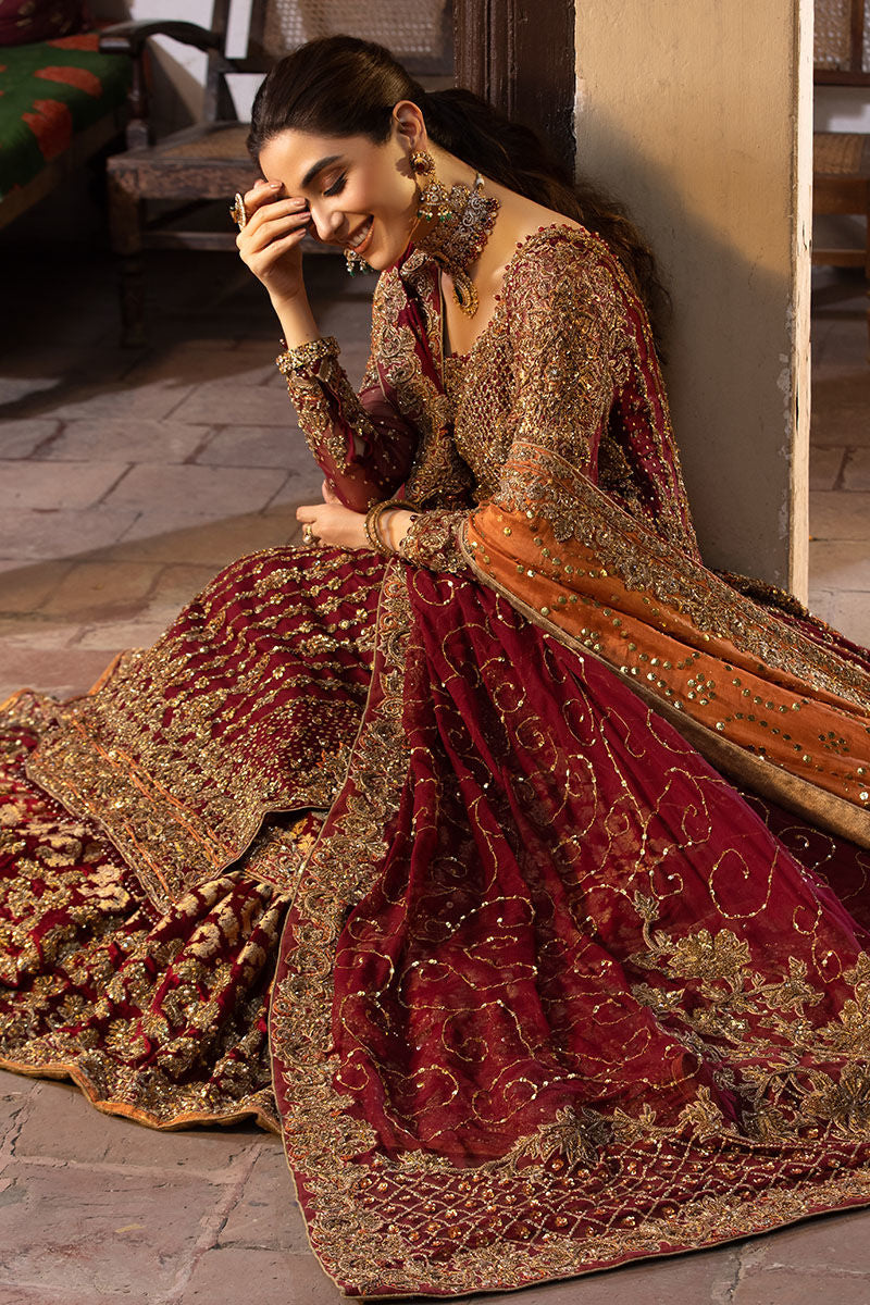 Maroon Chiffon A-Line Shirt with Farshi Jamawar Lehenga (Custom Order)
