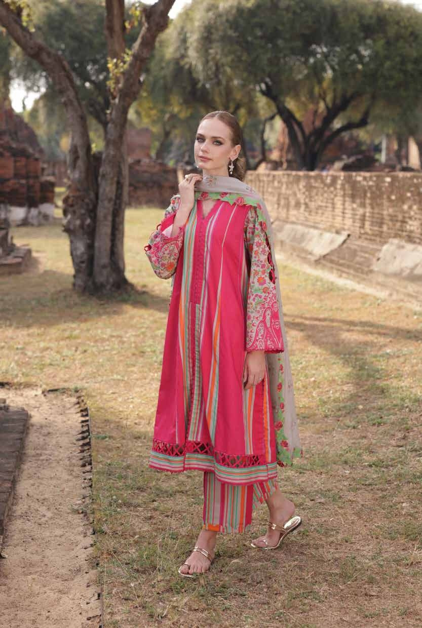 Charizma Lawn Three piece with Embroidered Dopatta