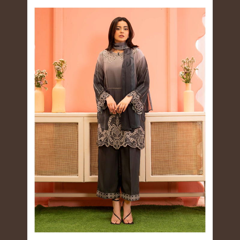 Elegant Maroon Embroidered 3-Piece Suit