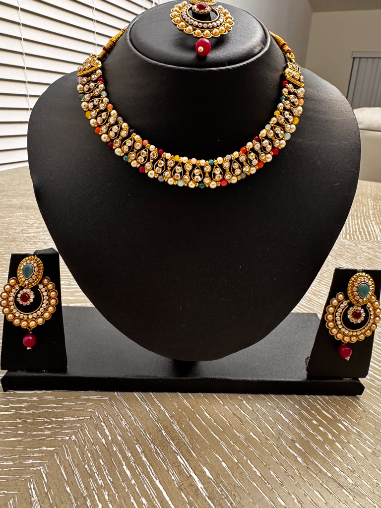 Kundan Bridal Jewelry Set with Earrings & Maang Tikka | Pakistani & Indian Wedding Necklace Set