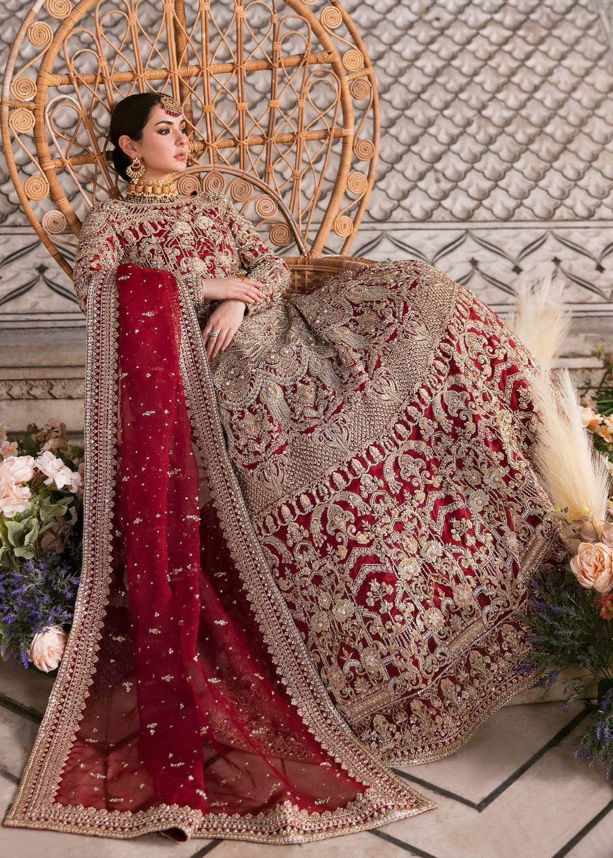 Raania Red Organza Bridal Lehenga – Luxury Hand Embellished Wedding Dress