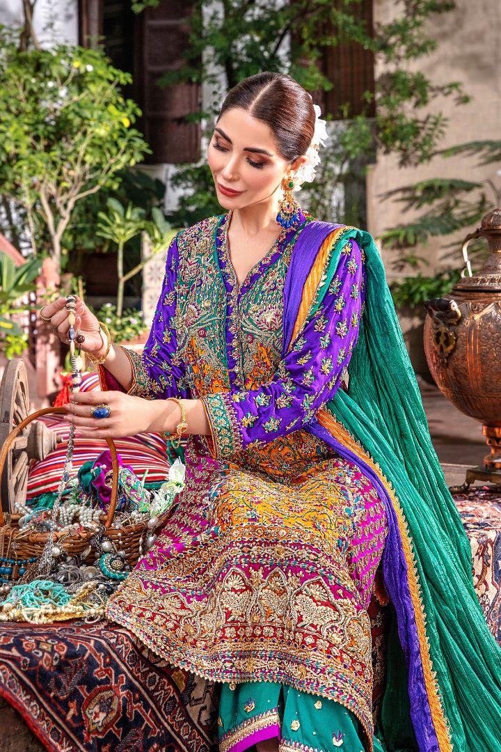 Resham Silk Shirt with Double-Layered Silk Dupatta & Silk Trousers