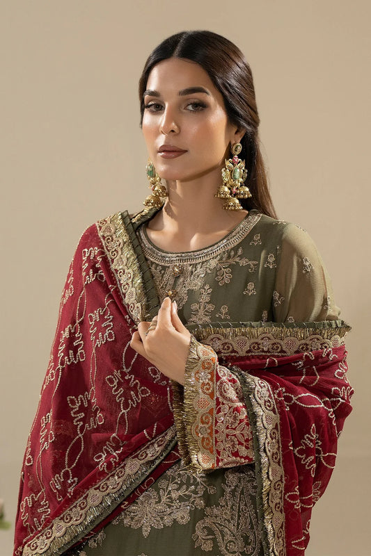 Mehndi Embroidered Chiffon Three Piece Suit (Nisha Collection)