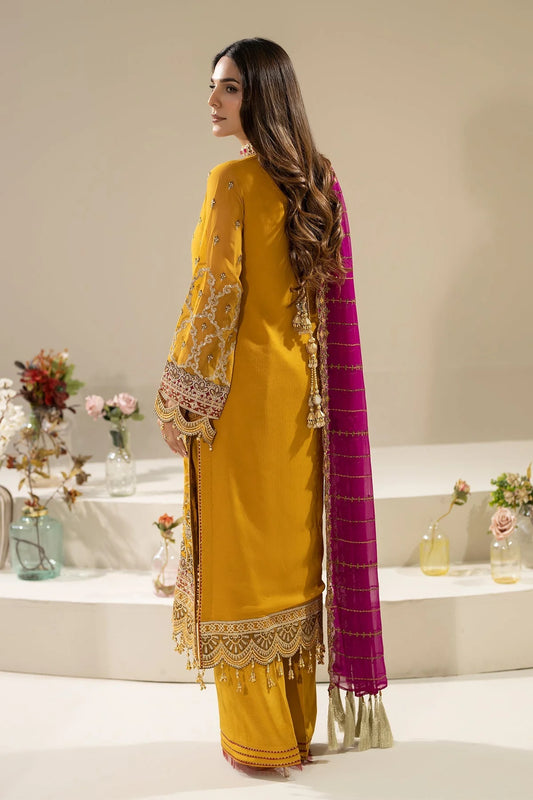 Golden Embroidered Chiffon Three Piece Suit (Nisha Collection)