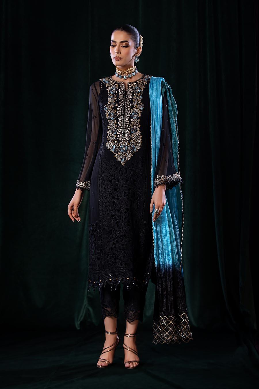 Pure Crinkle Chiffon Shirt with Silk Dupatta & Charmeuse Silk Trousers