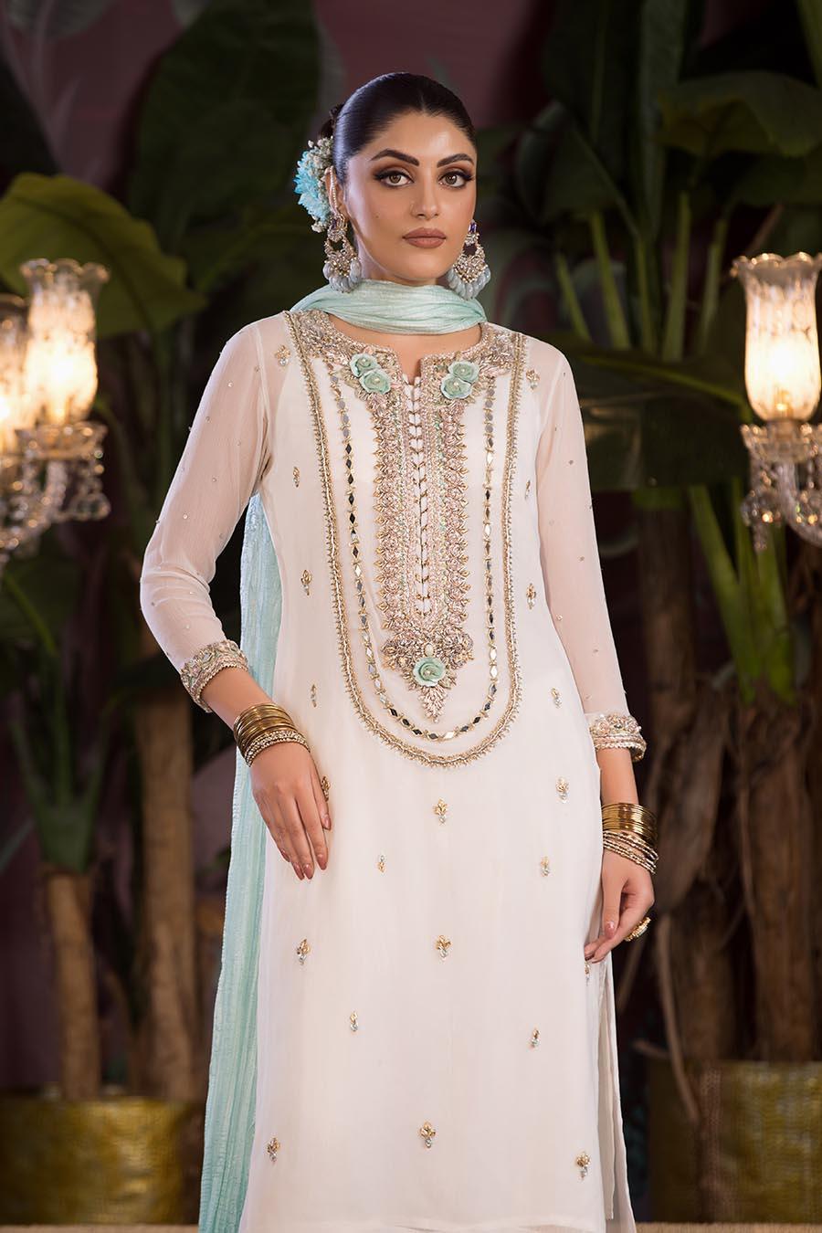 Hand-Embroidered Crinkle Chiffon Shirt & Silk Sharara Set with Gotta Dupatta
