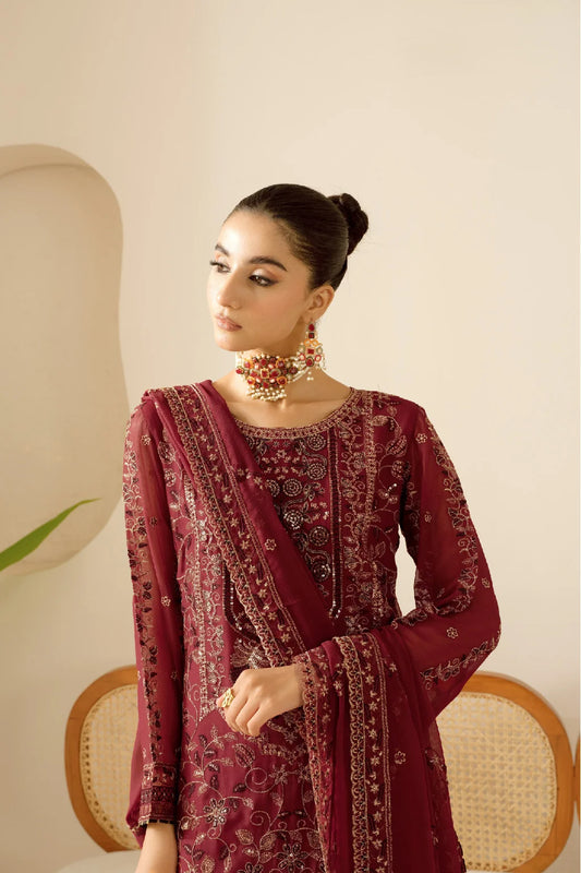 Elegant Embroidered Chiffon Suit with Sequins & Organza Borders ( EC119 )