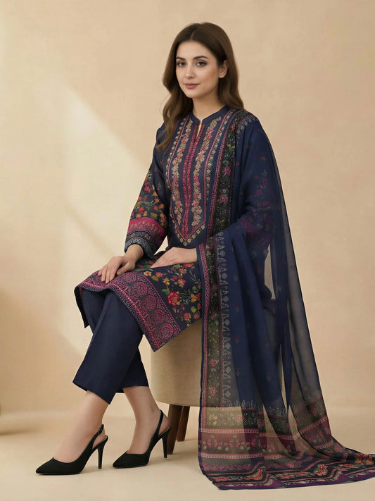3 Piece Lawn Suit- Printed (Stitched)