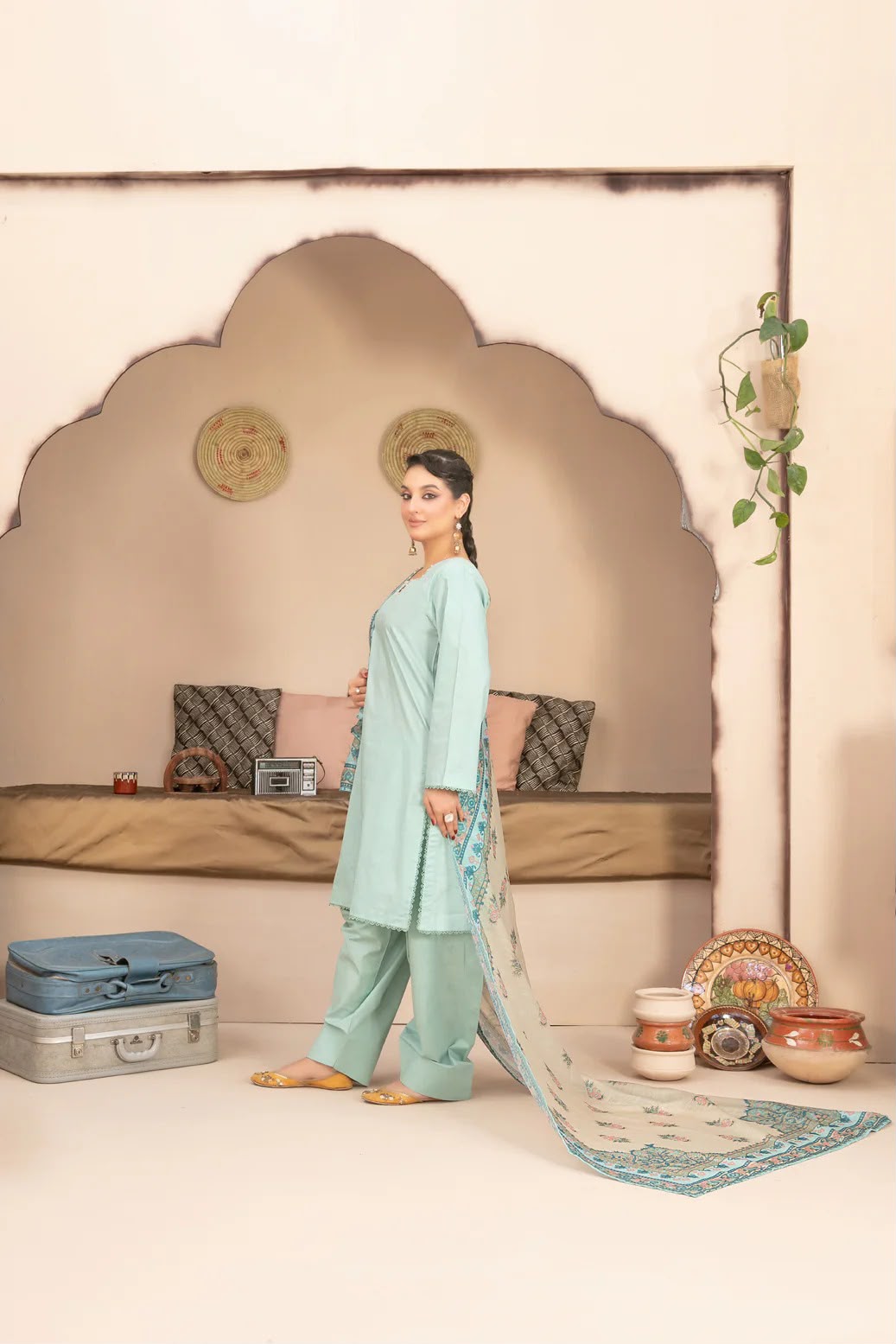 Tawakkal Fabric Printed Lawn Farshi shalwar -Stitched