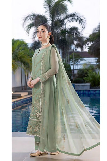 Luxury Sequins Embroidered Chiffon-Olive Green