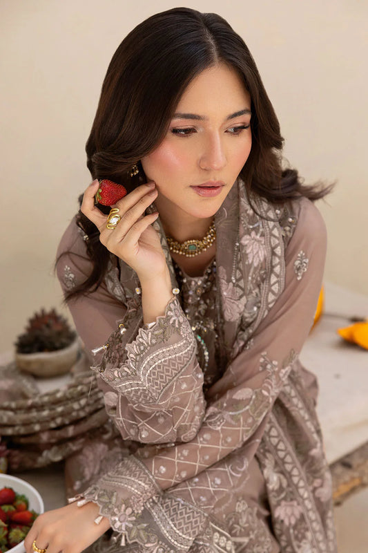 Embroidered Chiffon Suit with Sequins & Hand Embellished Organza ( EC112 )