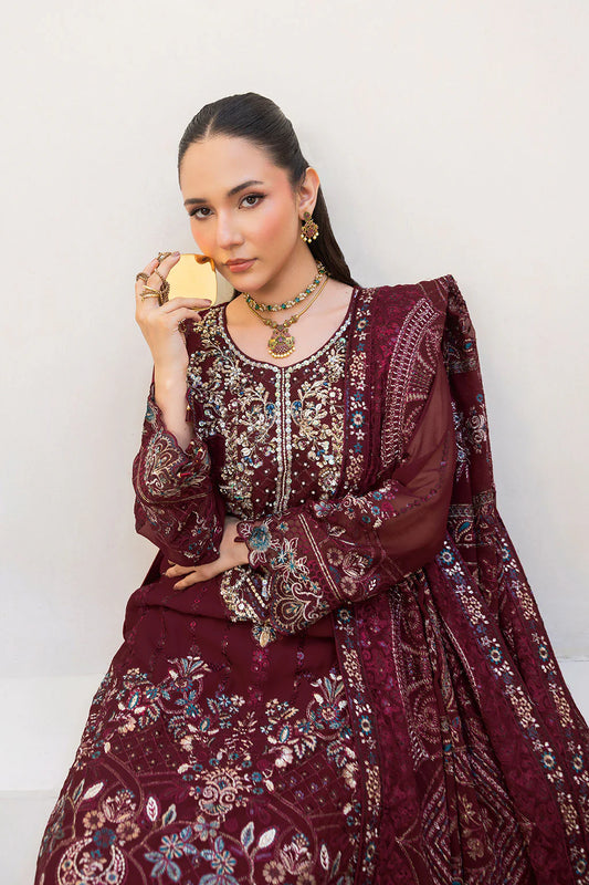 Embroidered Chiffon Suit with Sequins & Hand Embellished Organza ( EC111 )