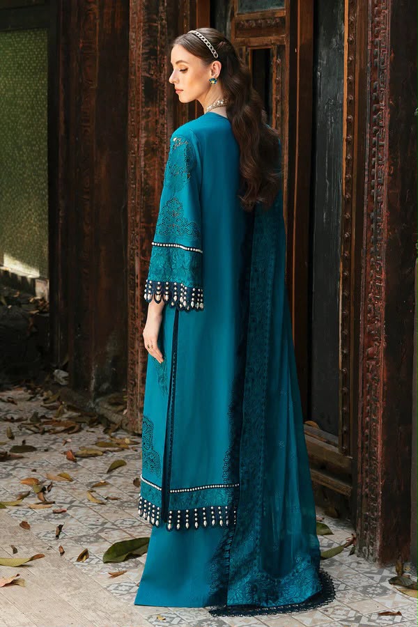 Imrozia Fancy Embroidered Lawn 3 Piece Suit – Blue