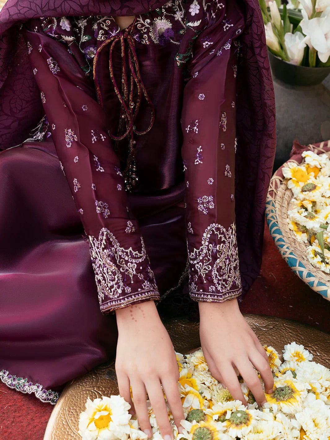 Chiffon Embroidered Shirt with Silk Sharara & Net Dupatta