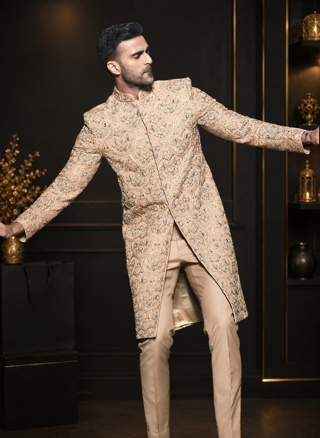 Gold Hand Embellished Wedding Sherwani