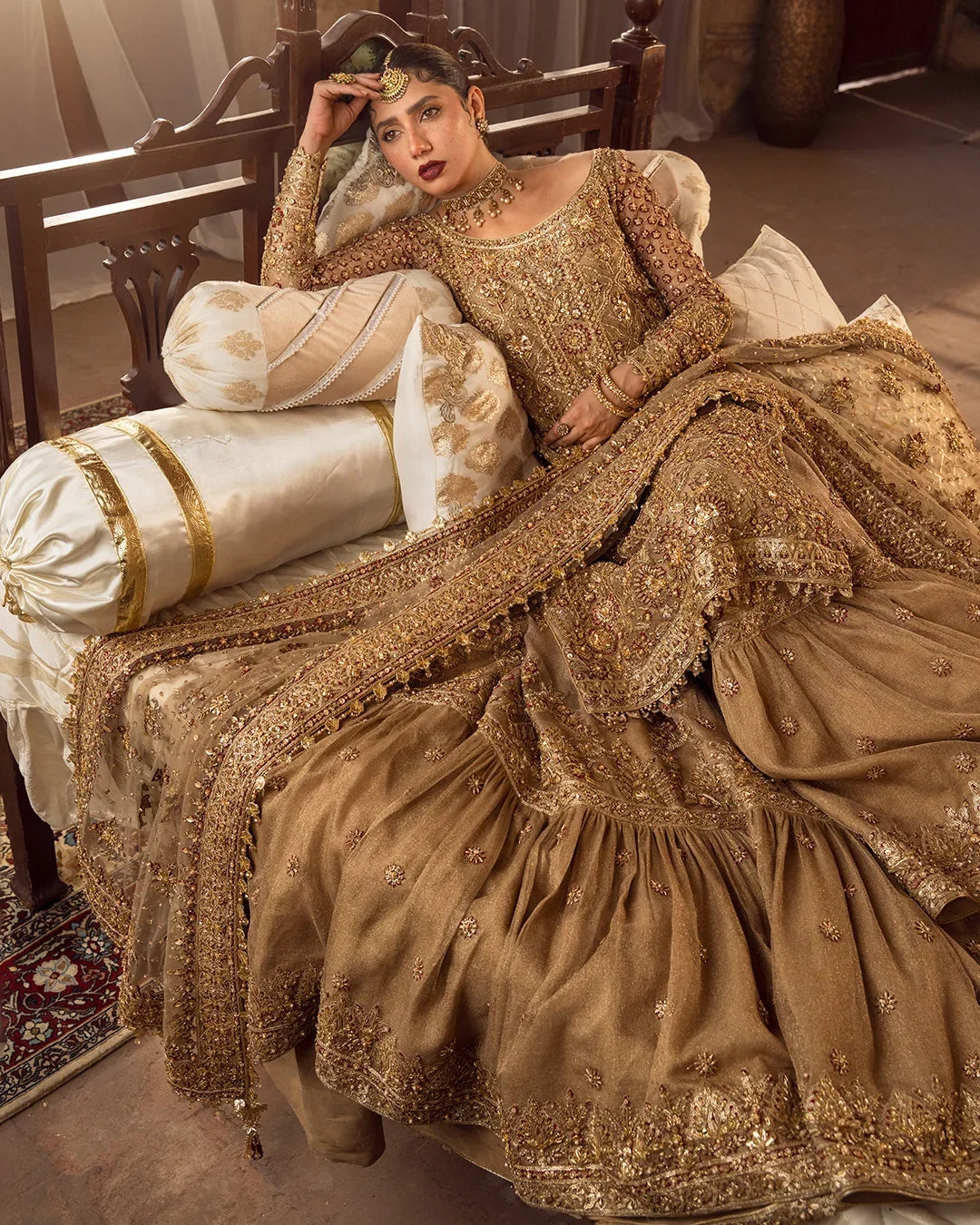 Elegant Pakistani embroidered chiffon dress for wedding
