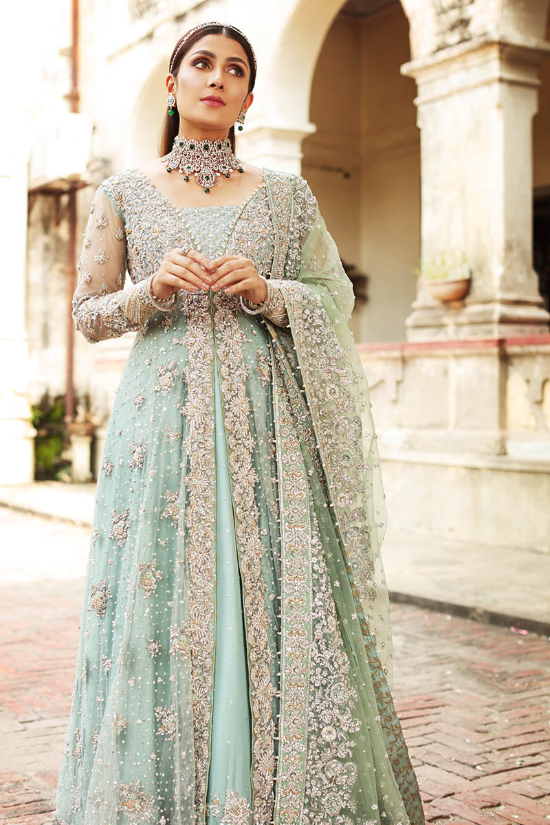 Aqua Net Bridal Gown with Raw Silk Lehenga