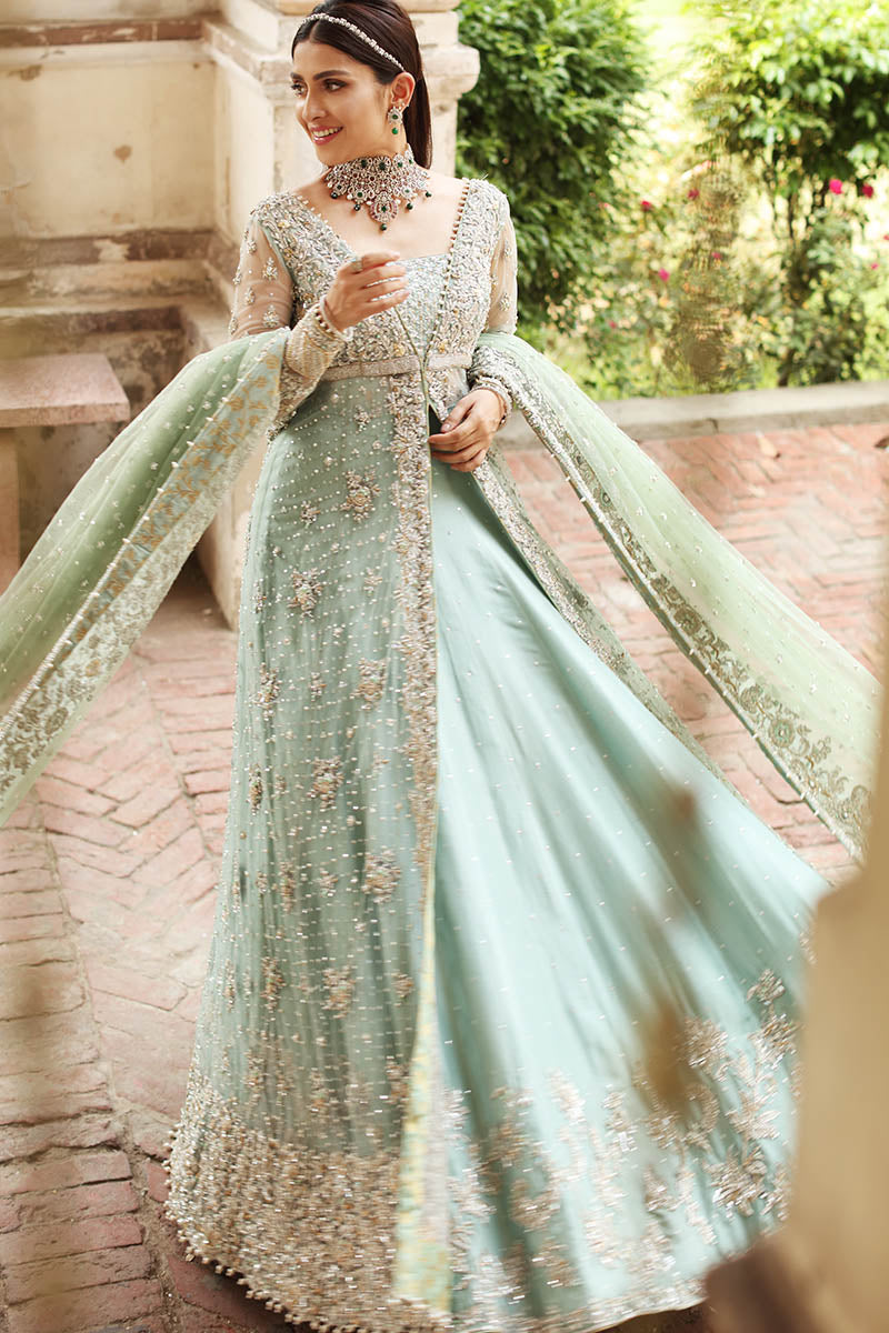 Aqua Net Bridal Gown with Raw Silk Lehenga