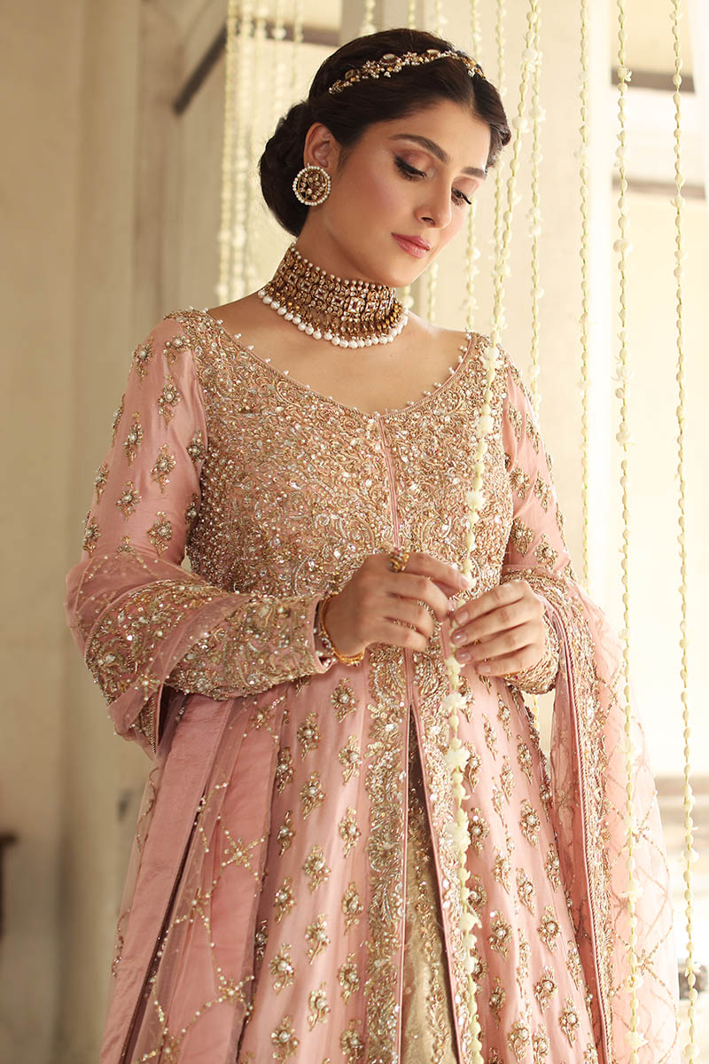 Salmon Pink Raw Silk Bridal Gown – Luxury Embellished Wedding Dress