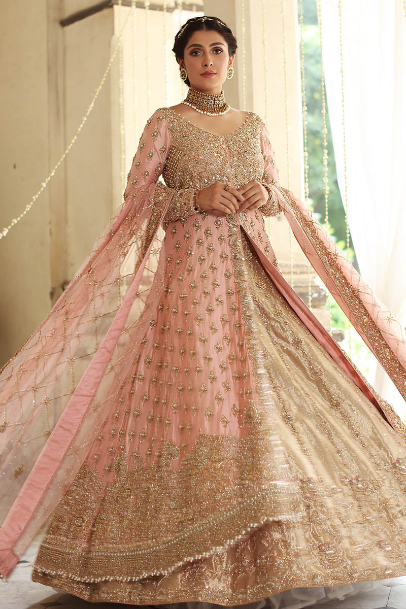Salmon Pink Raw Silk Bridal Gown – Luxury Embellished Wedding Dress
