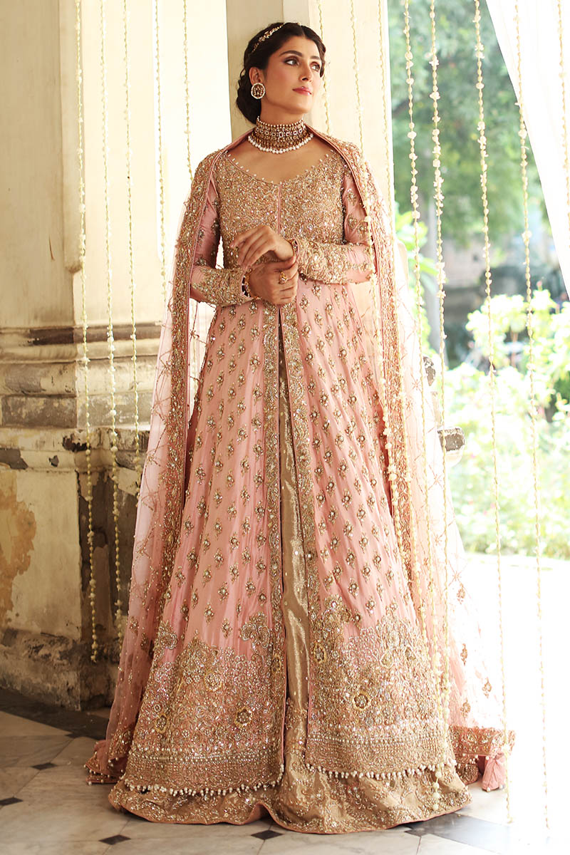 Salmon Pink Raw Silk Bridal Gown – Luxury Embellished Wedding Dress