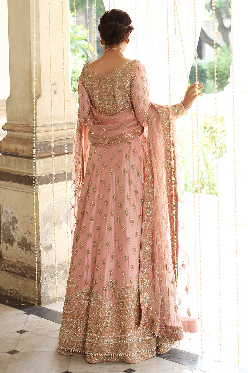 Salmon Pink Raw Silk Bridal Gown – Luxury Embellished Wedding Dress