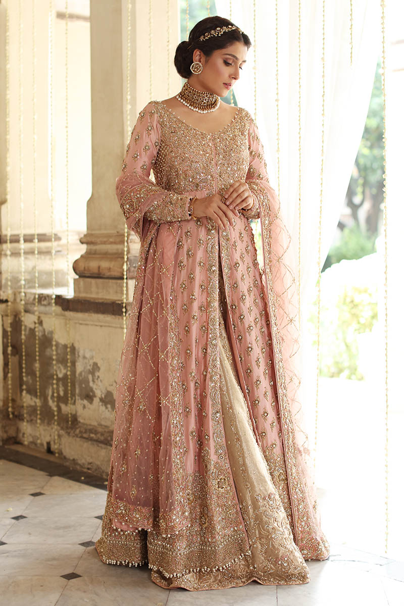 Salmon Pink Raw Silk Bridal Gown – Luxury Embellished Wedding Dress