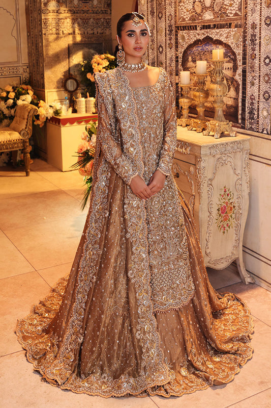 Nur-Bano Gold Tissue Bridal Lehenga – Luxury Hand Embellished Wedding Dress