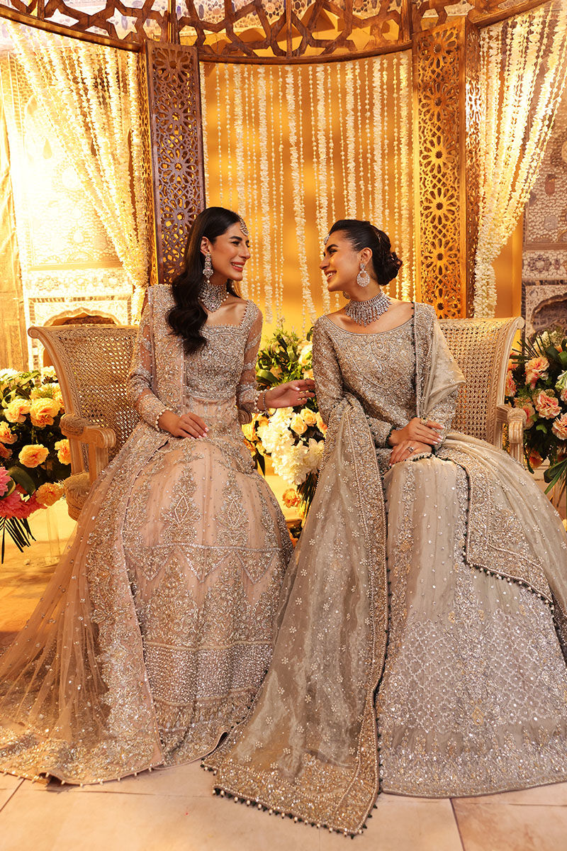 Ruhi Silver Tissue Bridal Lehenga – Luxury Hand Embellished Wedding Dress
