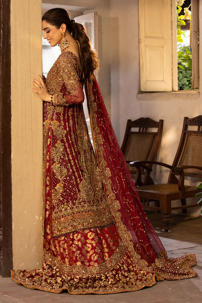 Maroon Chiffon A-Line Shirt with Farshi Jamawar Lehenga (Custom Order)
