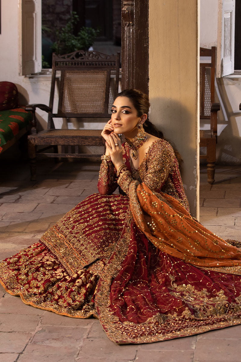 Maroon Chiffon A-Line Shirt with Farshi Jamawar Lehenga (Custom Order)