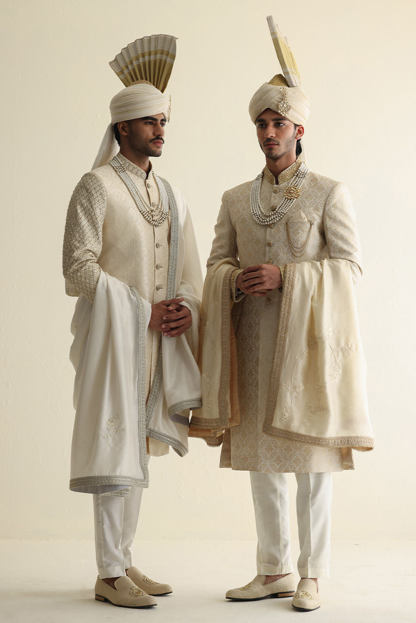 Embroidered Jamawar Sherwani with Raw Silk Shawl & Atchison Turban