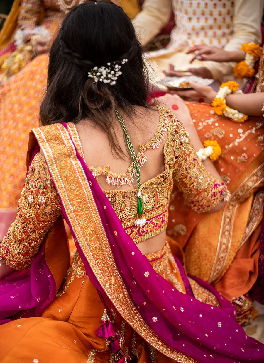 Burnt Orange Bridal Kalidaar Lehenga with Magenta Dupatta – Wedding Dress