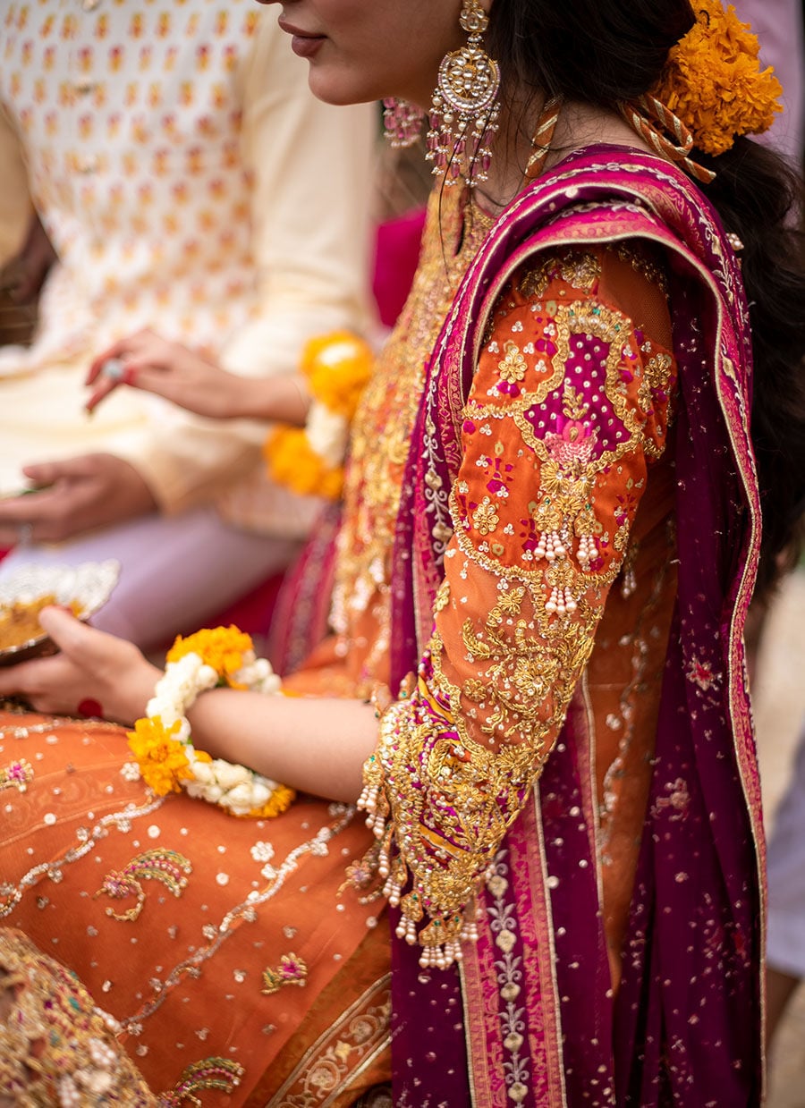 Burnt Orange Bridal Kalidaar Lehenga with Magenta Dupatta – Wedding Dress