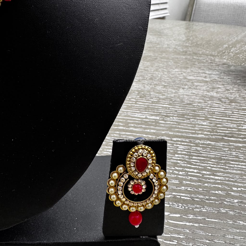 Ruby Red Kundan Choker Jewelry Set – Necklace, Earrings & Maang Tikka
