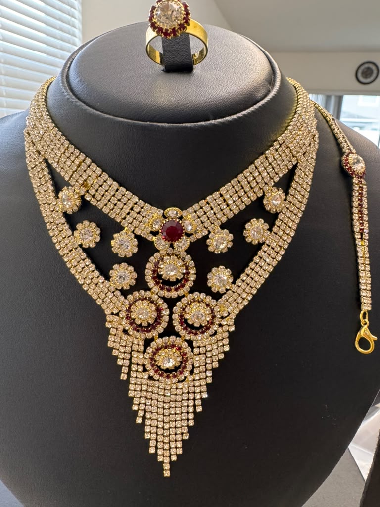 Luxury American Diamond Necklace Set – Earrings, Ring & Bracelet