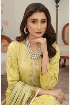 Yellow Embroidered Lawn Suit with Chiffon Dupatta