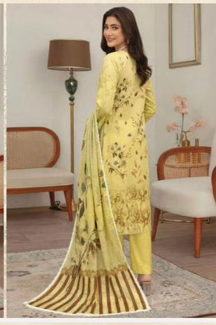 Yellow Embroidered Lawn Suit with Chiffon Dupatta