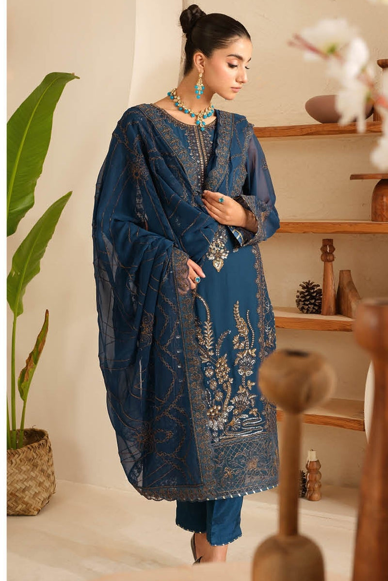 Elegant Embroidered Chiffon Suit with Sequins ( EC124 )