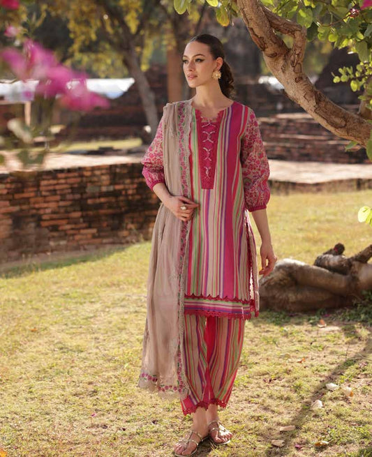 Charizma Lawn Three piece with Embroidered Dopatta