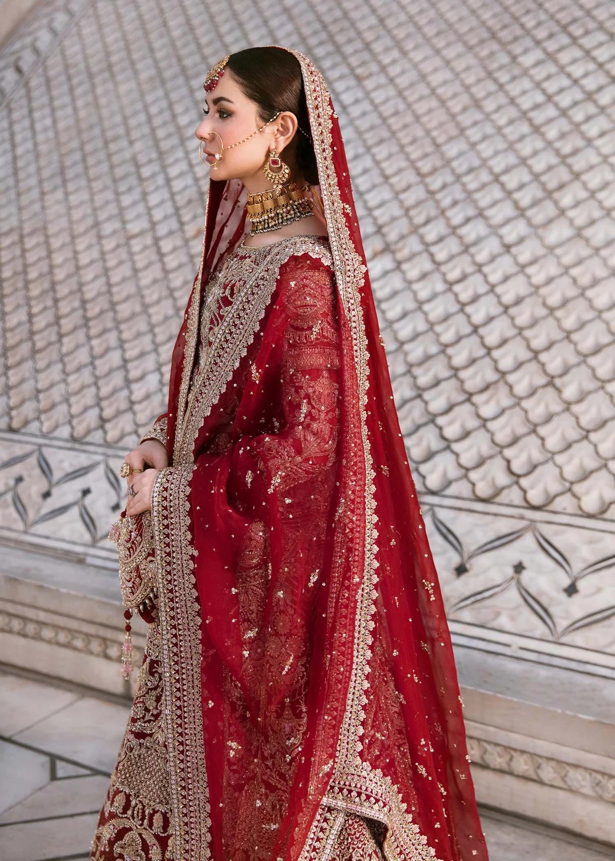 Raania Red Organza Bridal Lehenga – Luxury Hand Embellished Wedding Dress