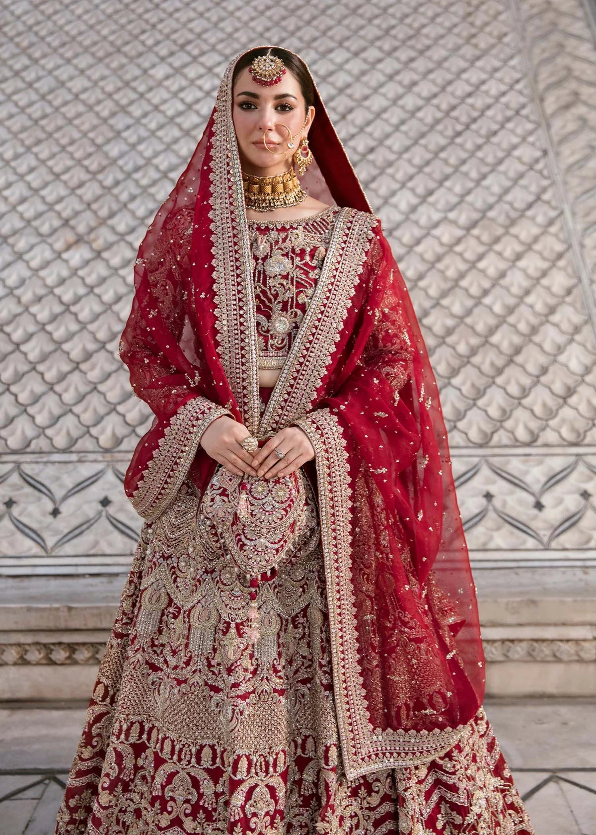 Raania Red Organza Bridal Lehenga – Luxury Hand Embellished Wedding Dress