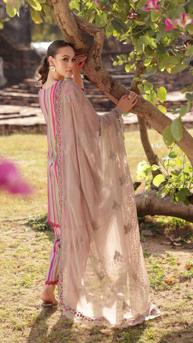 Charizma Lawn Three piece with Embroidered Dopatta