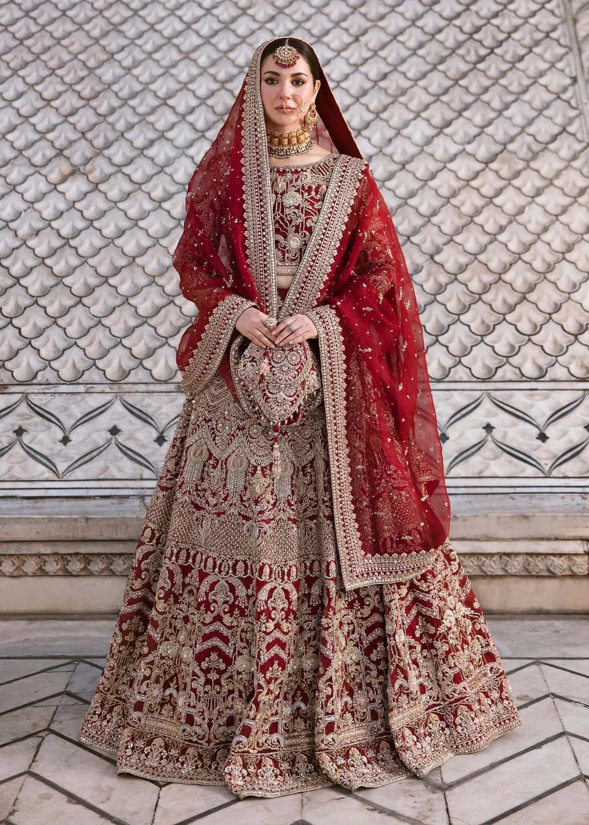 Raania Red Organza Bridal Lehenga – Luxury Hand Embellished Wedding Dress
