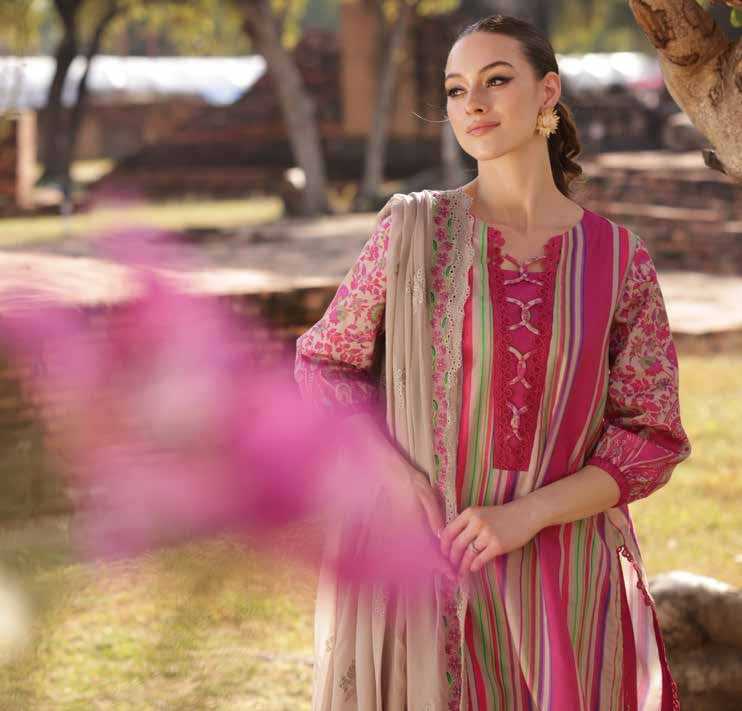 Charizma Lawn Three piece with Embroidered Dopatta