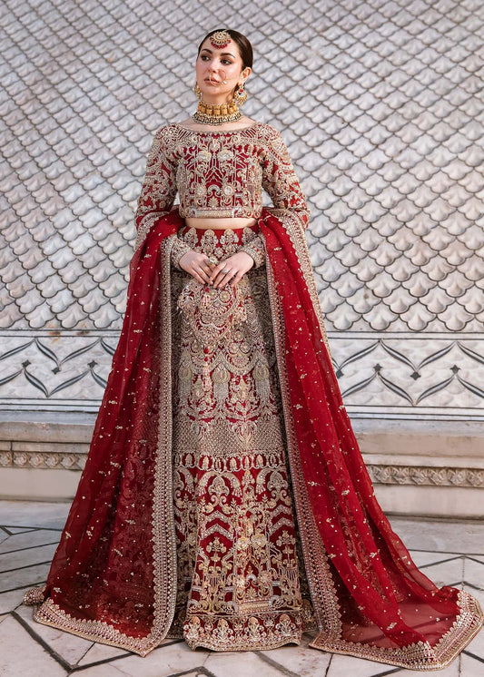 Raania Red Organza Bridal Lehenga – Luxury Hand Embellished Wedding Dress