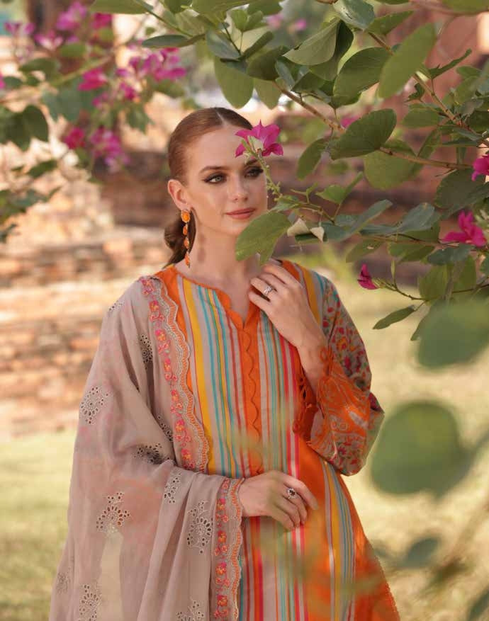 Charizma Lawn Three piece with Embroidered Dopatta