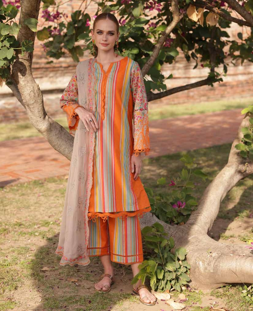 Charizma Lawn Three piece with Embroidered Dopatta