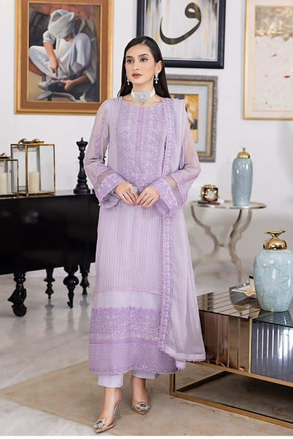 Luxury Sequins Embroidered Chiffon-Periwinkle